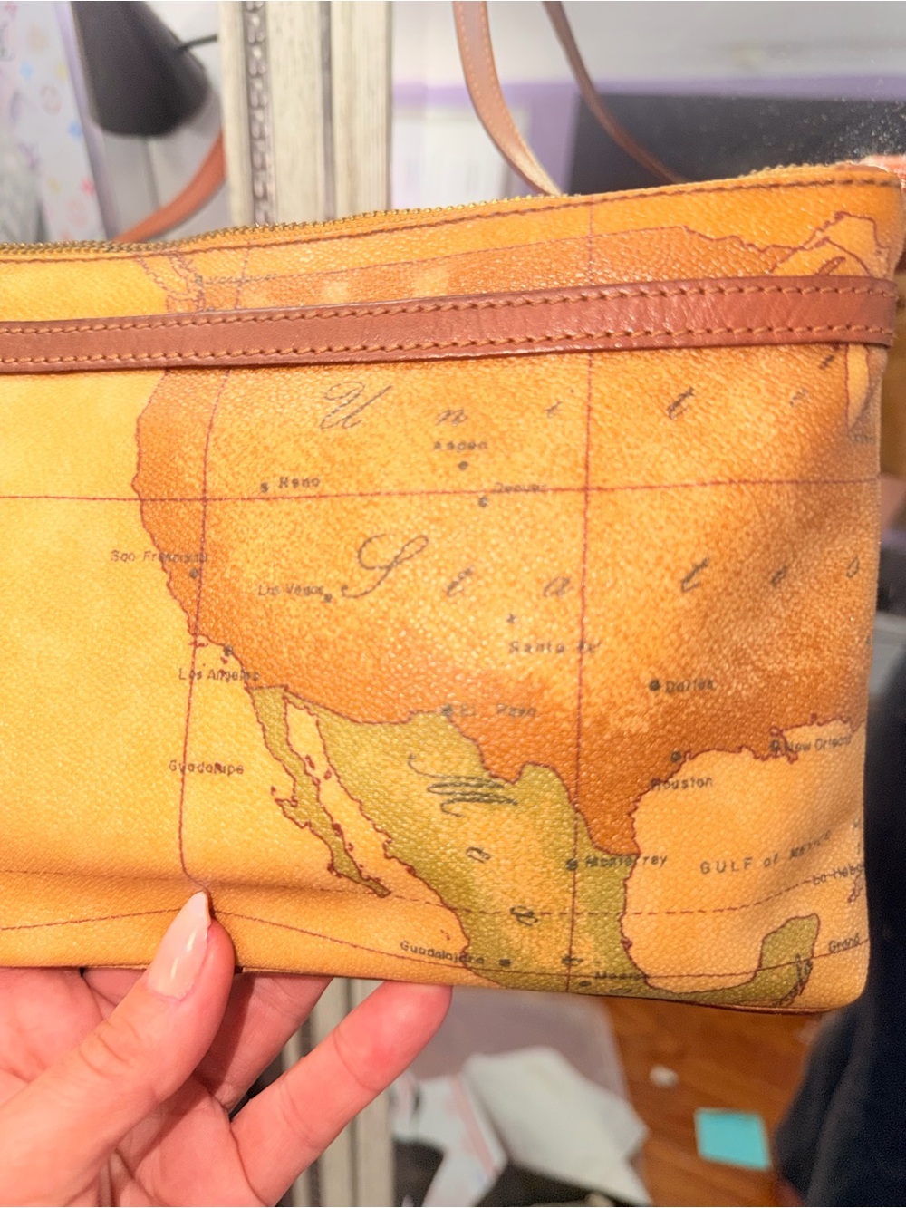 Alviero Martini Crossbody Bag in Yellow and Brown Map Print